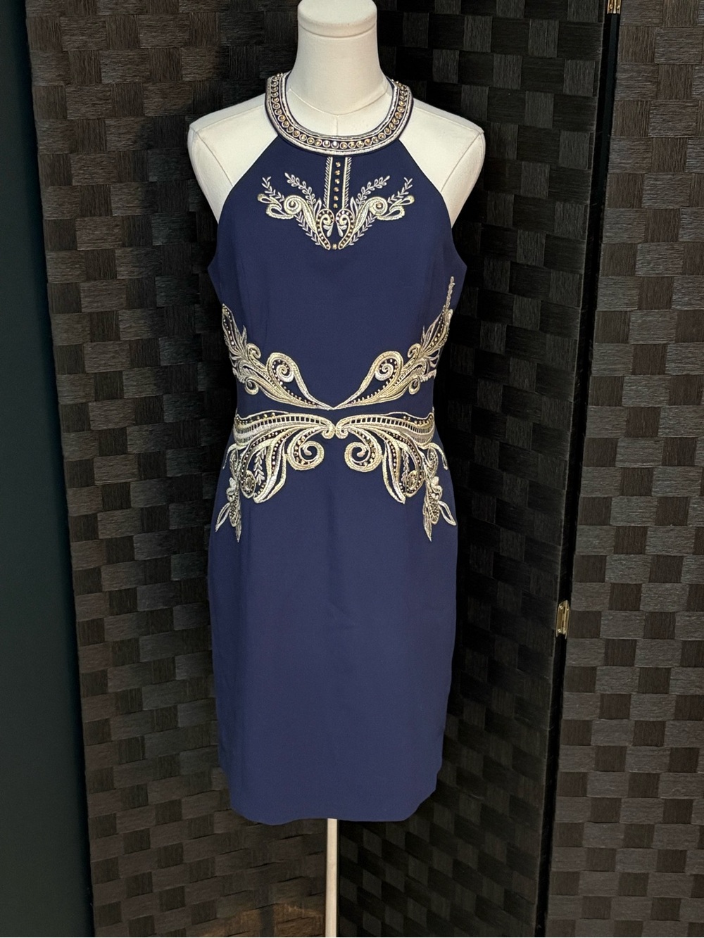 Lilly Pulitzer Benita Navy Blue Embellished Halter Cocktail Dress